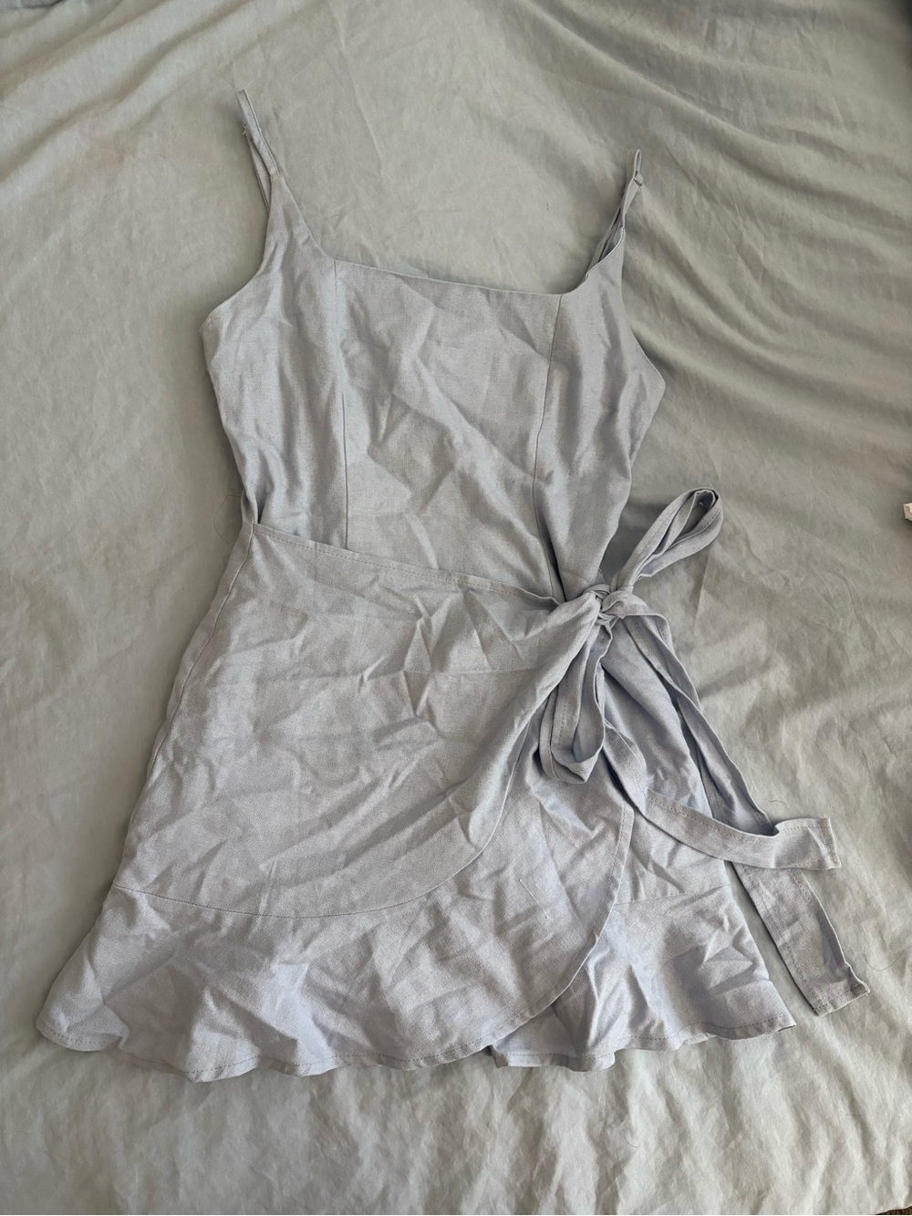 Polly Light Gray Tie-Waist Ruffle Slip Dress - Women